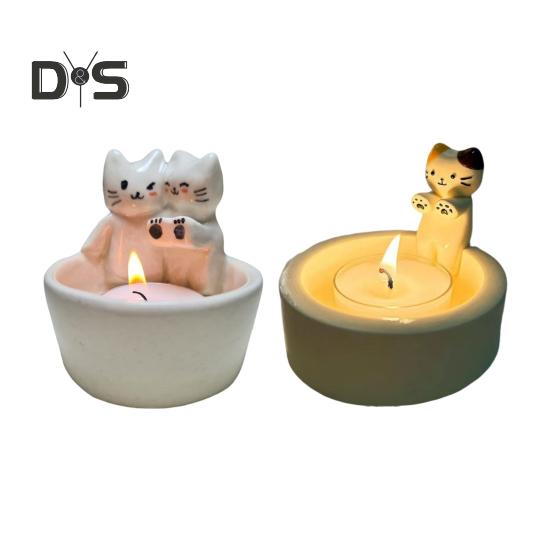 Cartoon Cat Candle Holder Living Room Kitchen Bathroom Resin Warming Paws Kitten Candlestick Desktop Decoration Christmas Birthday Gift