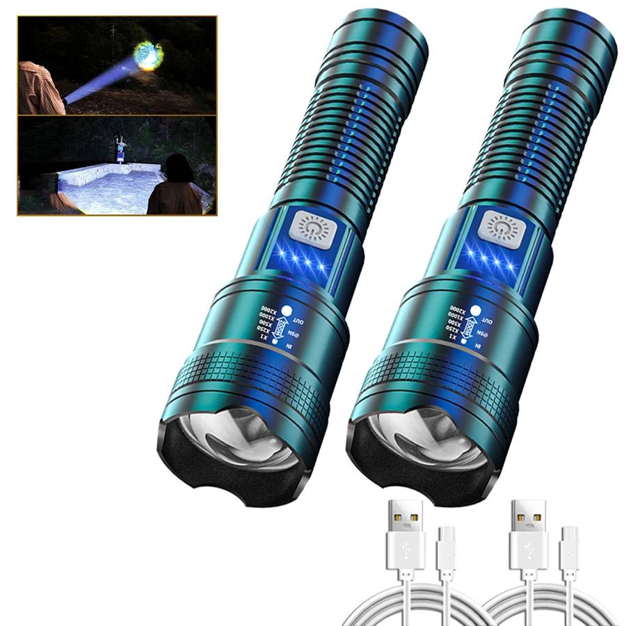 Powerful P70 Led Flashlights 5000LM Ultra Bright Tactical Light Emergency Spotlights Telescopic Zoom Light Built-in Battery