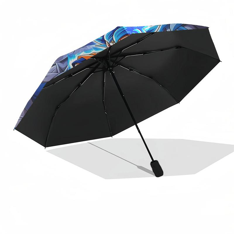 1pc Dragon Ball Z Goku Super Saiyan Blue Automatic Folding Umbrella Portable 3-Fold Design, 8-Bone Iron Frame Outdoor Umbrella, Perfect Gift for Fans,