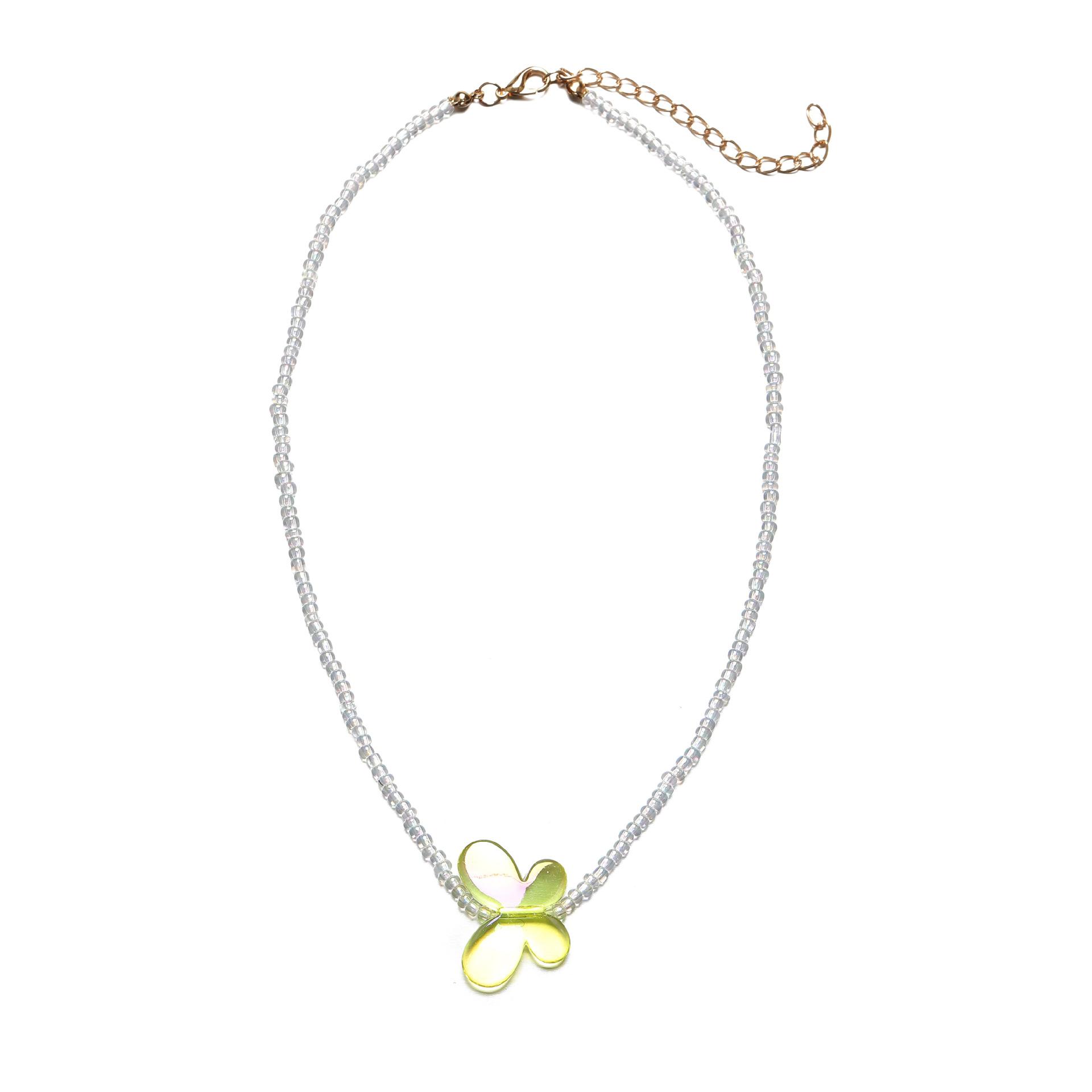 

17 км индивидуальное трендовое ожерелье из рисовых бусин флуоресцентного цвета, креативное ожерелье, ожерелье в стиле ретро, ​​кулон в виде бабочки, цепочка из рисовых бусин на ключицу