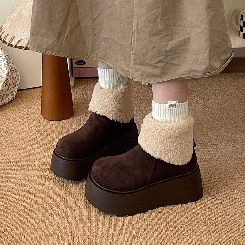 Thick-soled Heightening Snow Boots Women's  Winter Plush Warm Fluffy Short Boots Fashionable Ugly Cute Big-headed Cotton Shoes