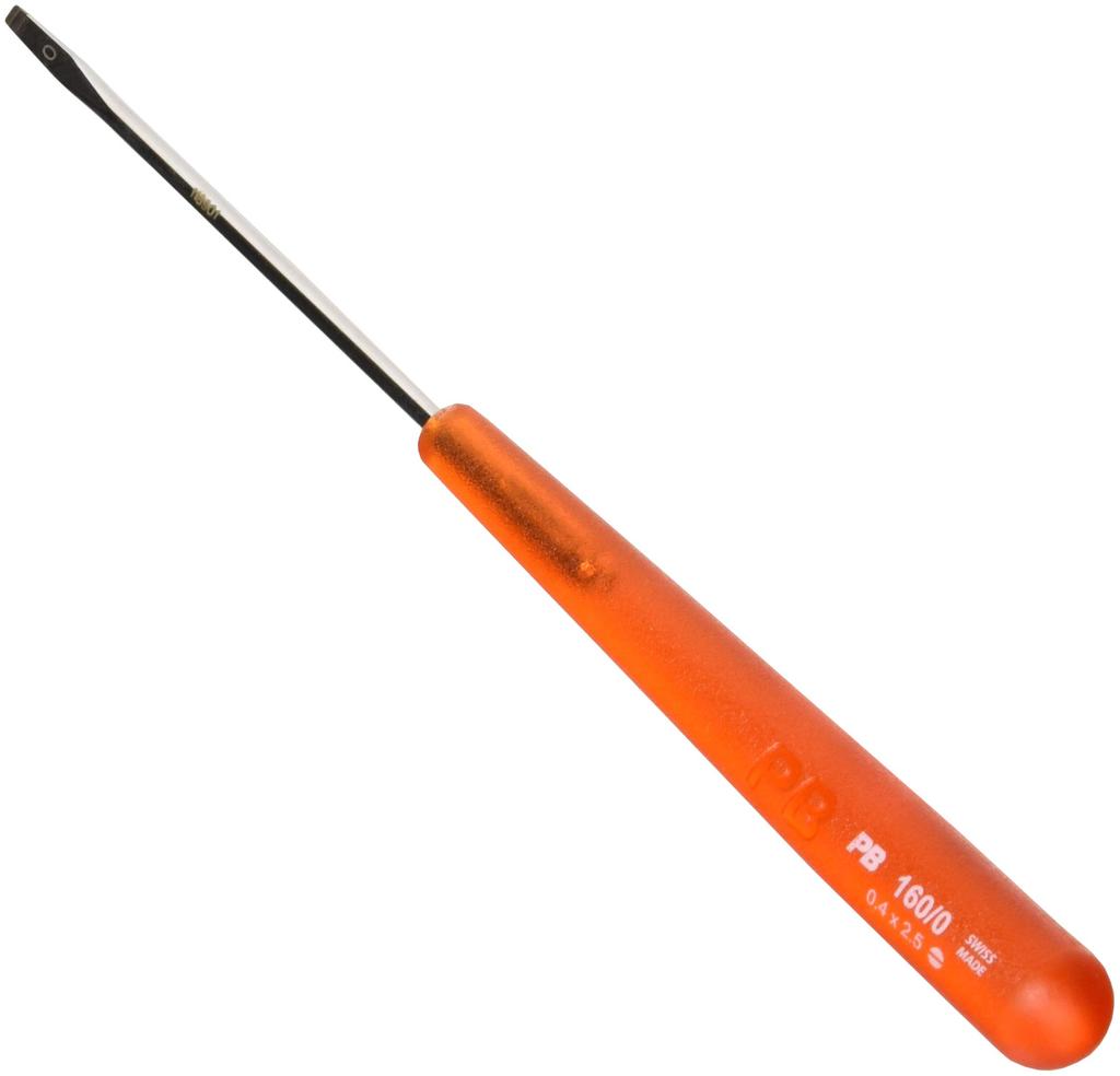 PB SWISS TOOLS Classic Handle Flathead Thick X 190mm Electrician's Screwdriver, 0.4mm 2.5mm Wide, Long, 160.0-80mm