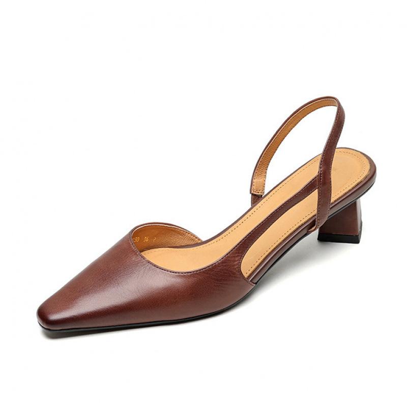 Summer beef tendon soft sole large size shoes casual bag head sandals leather casual solid color pointed new empty sandals women