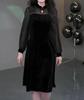 Spring European-Style Off-Shoulder Lace Velvet Dress for Plus Size Middle-Aged Women