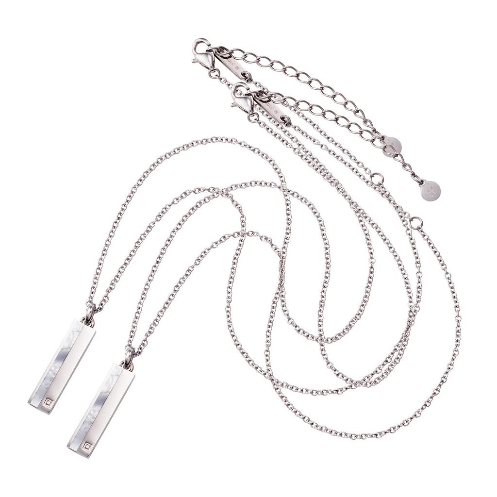 Paar Halskette aus chirurgischem Edelstahl 316L, Diamant-Muschelplatte, silberfarben [Weißklee] & 4SUP064SV&4SUP064SV