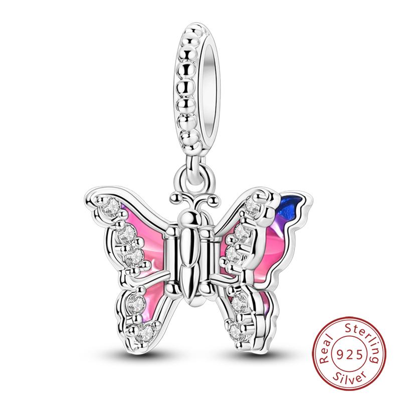 Springtime Copper Sparkling Zircon Colorful Butterfly Charms Beads Fit Qikaola Bracelets Diy Birthday Jewelry Gifts