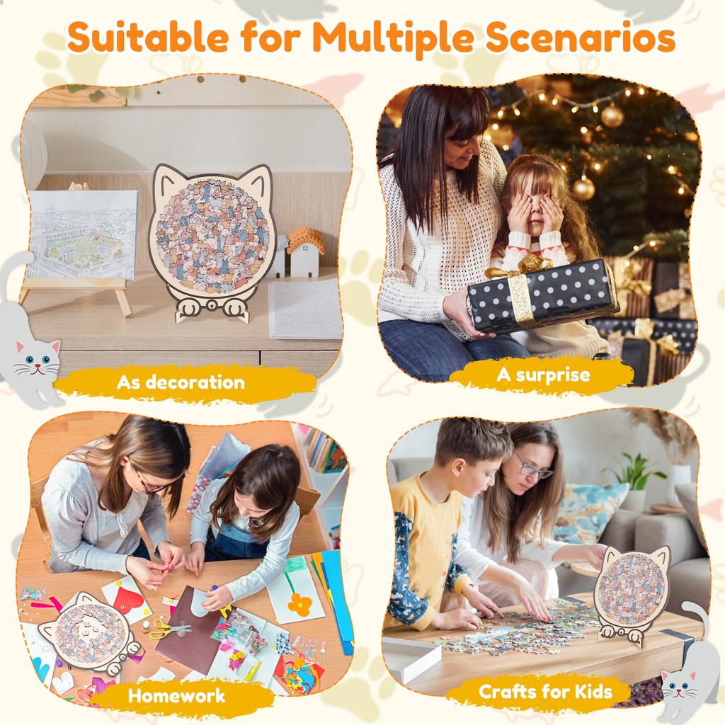 134/135 Pcs Cat Shaped Wooden Jigsaw Puzzle Unique Irregular Puzzle Cat Puzzles for Cats Lovers Home Decoration Festival Gifts