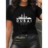 European sizes Fashionable Y2K Urban Style Women's Short Sleeve T-Shirt - Dubai Skyline Print, Easy Care & Wash