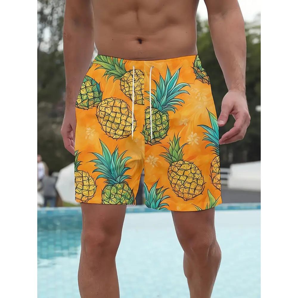 Herren Strandshorts 3D-Druck Cartoon Ananas Grafikshorts Badehose Sommer Neu Schnelltrocknend Urlaub Harajuku Hawaiianische Shorts