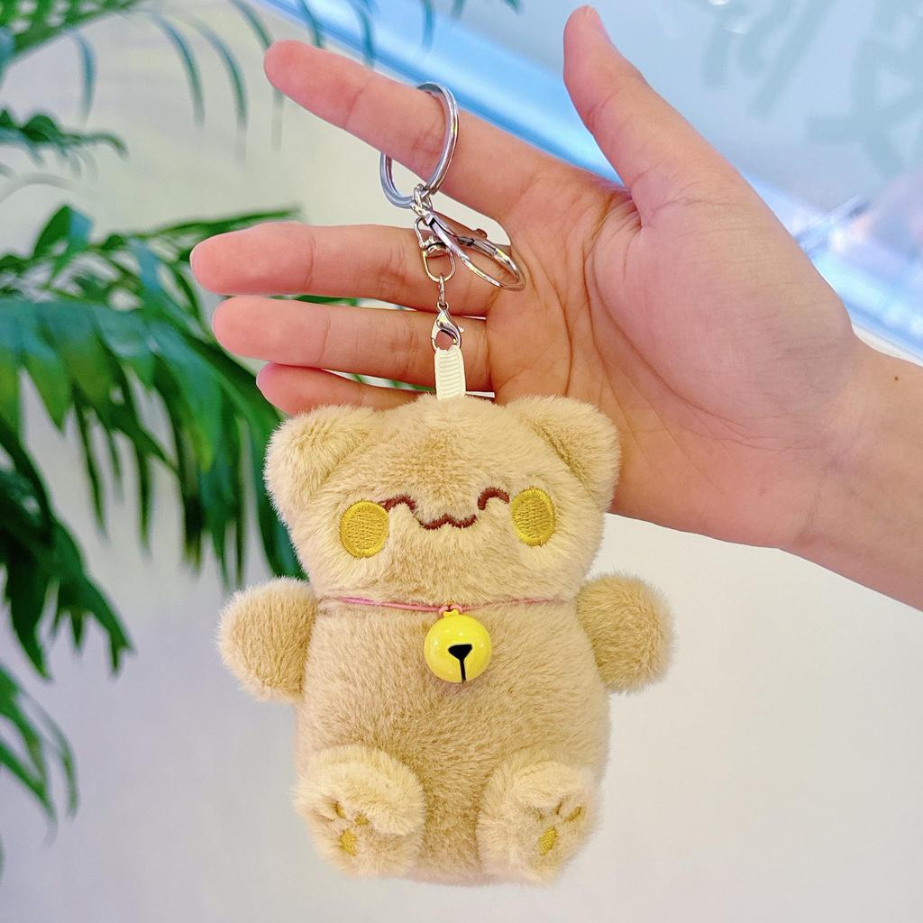Cute Internet Celebrity Lucky Cat Plush Pendant with Bell Keychain Charm