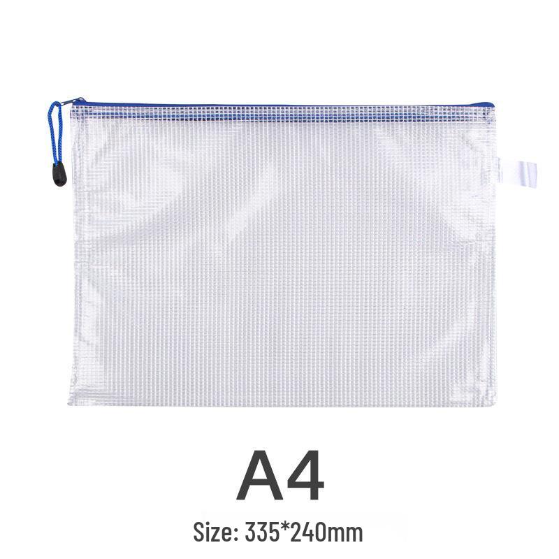 A4 Waterproof Mesh Zipper File Bag - Transparent, PVC, Handheld, Office & Student Stationery.