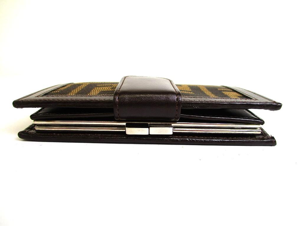 Authentic FENDI Zucca Khaki Canvas Brown Leather Bifold Wallet Compact Wallet #b174  Open box
