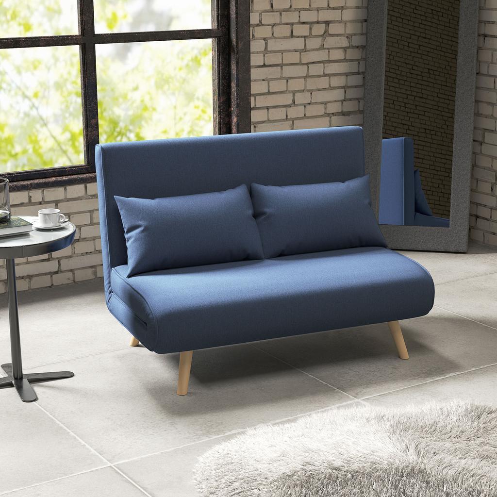 2-Seater Sofa Bed Linen-Type Upholstered with Backrest Adjustable In 5 Positions and 2 Pillows 120x75x85 Cm Dark Blue