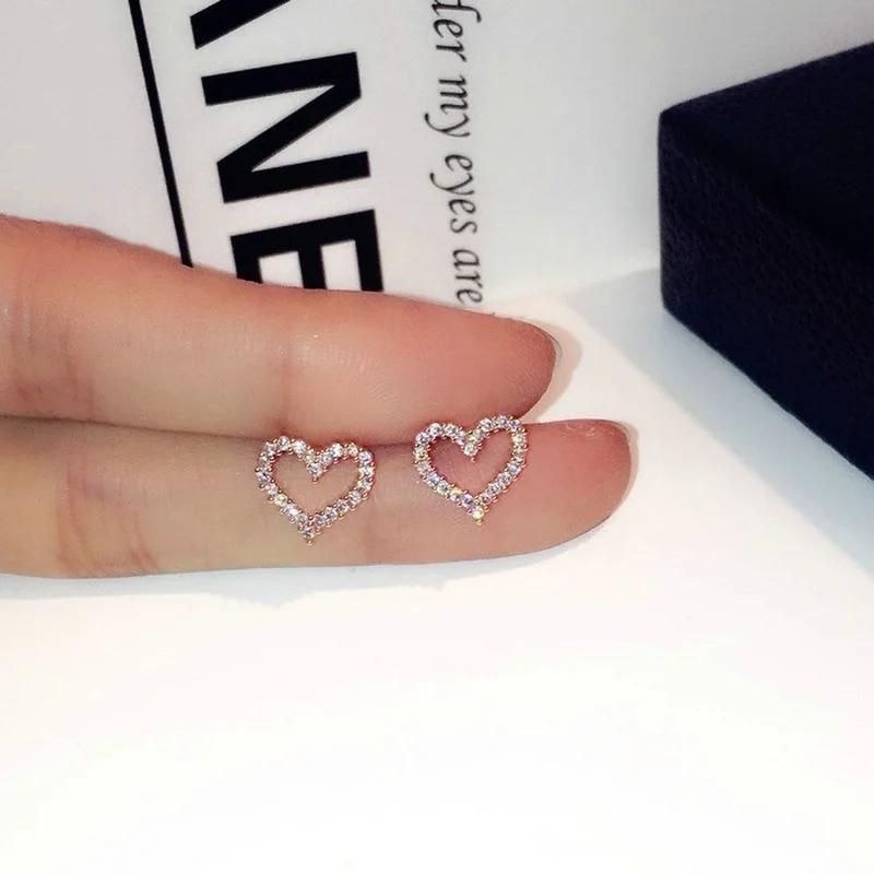 Korean Earrings S925 Silver Color Heart Bling Zircon Stone Stud Earrings for Women Fashion Jewelry 2024 Trend