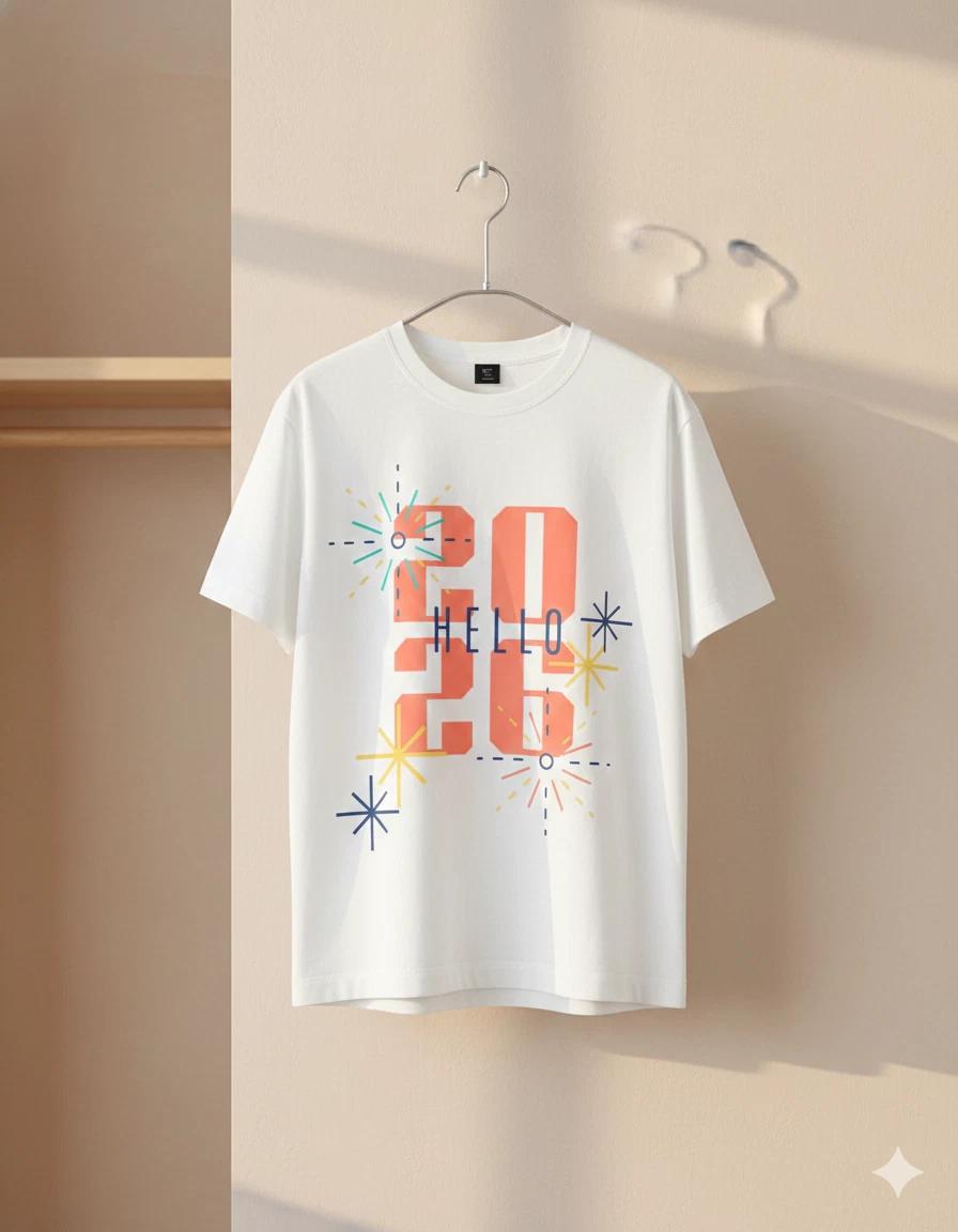 Unisex Adult Casual Graphic Hello 2026 Fireworks Graphic isex T-Shi... M