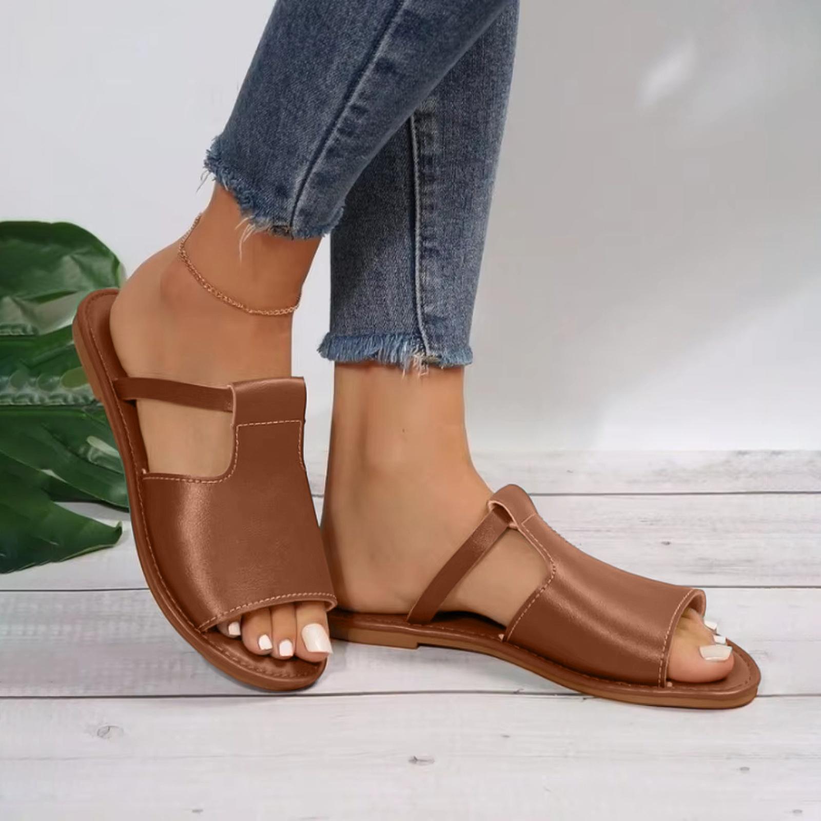 Women s Cut Out Slide Sandals Open Toe Summer Flat Sandals Outdoor Shoes 36