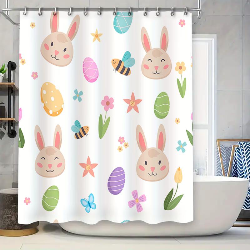 

Waterproof Shower Curtain With Easter Bunny Design For Bathroom Decor White Polyester Fabric, Easy Installation Kit Included (36 W60H190(CM)-1 Pcs