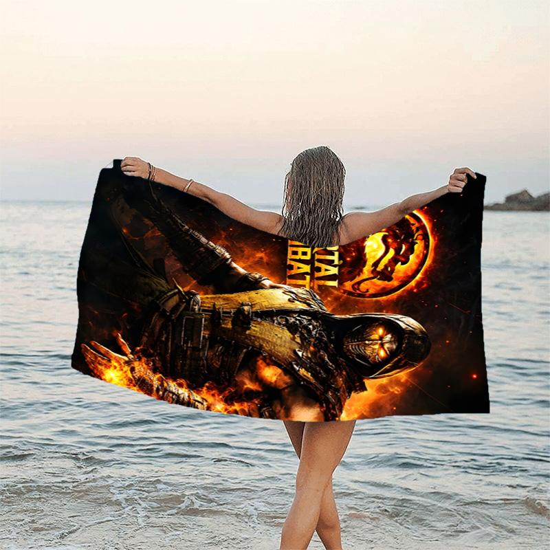 1pc Mortal Kombat3 Beach Towel, Beach and Seaside Swimming Pool Equipment, Fashion Pattern, Rectangular, Travel Essentials