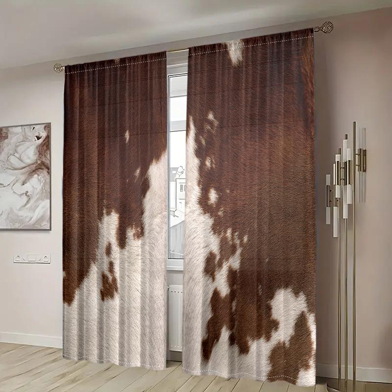2 Pieces, Brown Cowhide Animal Skin Curtains -30% Blackout - Suitable for Living Room, Kitchen and Home Decoration