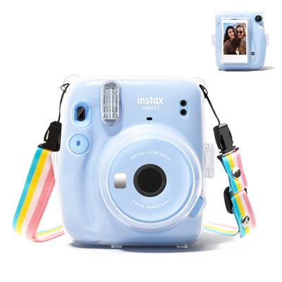 HIYQIN Cheki Mini11 Clear Case for Fujifilm Instax Mini 11 Camera Transparent Protective Cover Hard Shell Cover with Shoulder Strap and Photo Storage