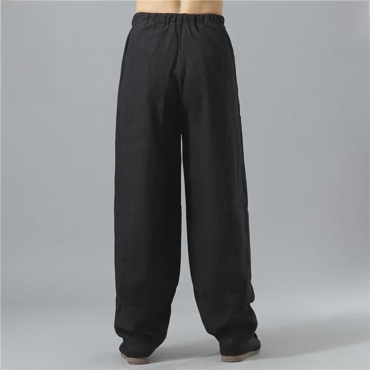 Men's Summer Cotton-Linen Wide-Leg Elastic Waist Pants