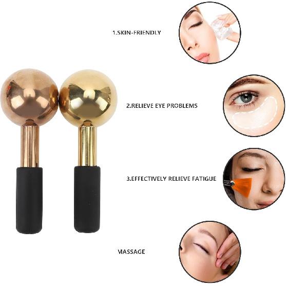 2Pcs Unbreakable Stainless Steel Ice Globes,Cooling Facial Roller Cryo Sticks for Skin Care, Puffiness, Wrinkles, Dark Circles