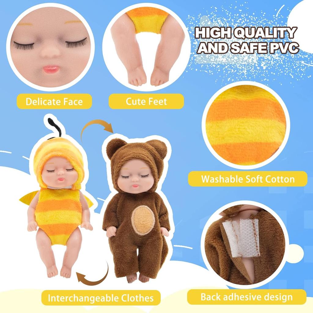4-inch Mini Reborn Doll Simulation Baby Doll Washable Animal Clothes BJD Doll Easter Christmas Birthday Newborn Gift Set Box