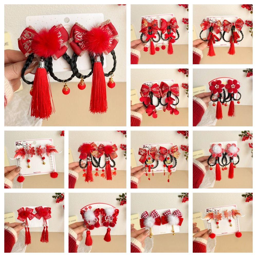 2 szt. Nowy rok nakrycie głowy Hanfu klips boczny w stylu chińskim peruka warkocz szpilka dziecięca kokardka szpilka do włosów dziewczyny