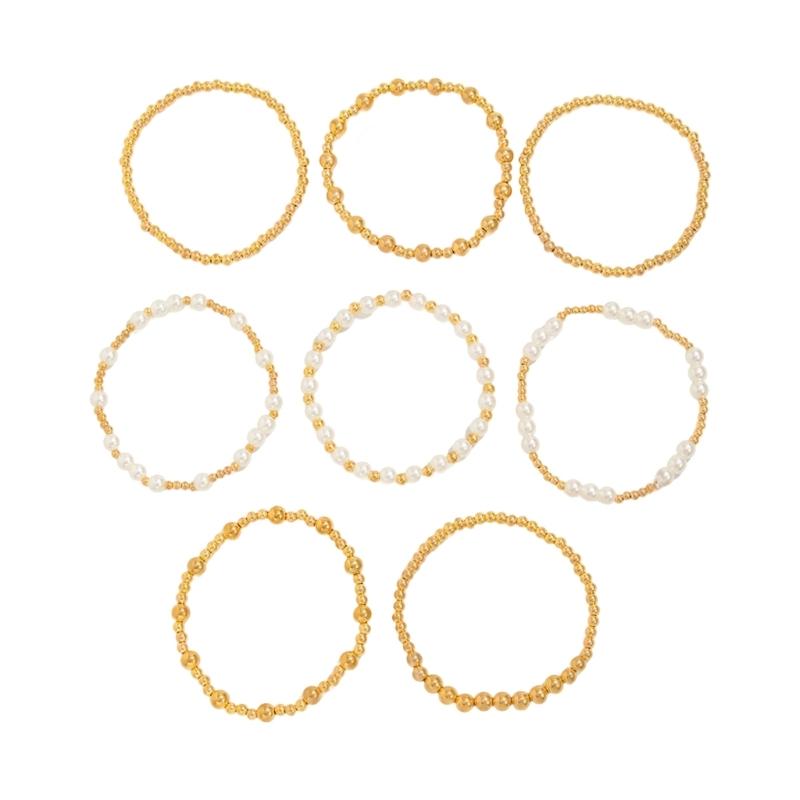 Hip Hop Styles Crosses Pendant Beaded Bracelet Set With Imitation Pearls for Layer Stackable Jewelry Gifts