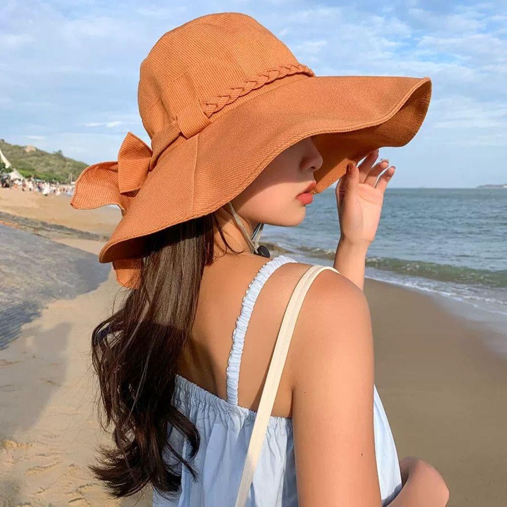 Korean Style Bowknot Fishmen Hat Japanese Wide Brim Sun Hat Fashion Women's Sun Hat  Outdoor