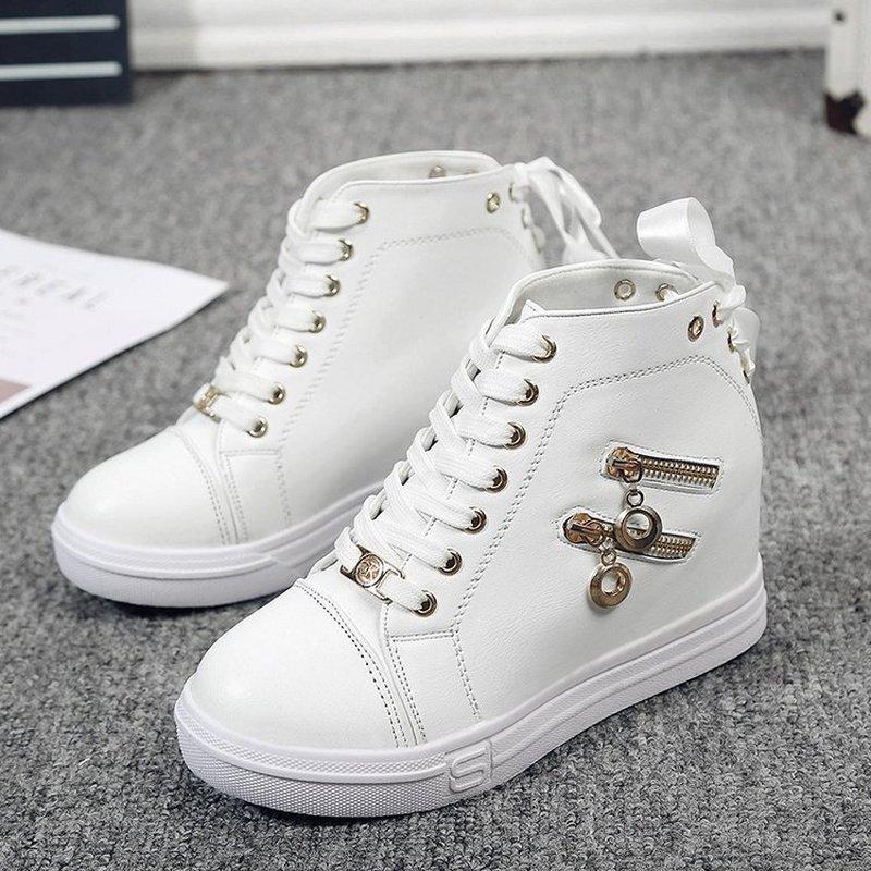 Fashion Comemore 2025 Spring New Inner Heightening Women's Platform Shoes Casual Shoes White High Top Sneakers Short Leather Ankle Boots
