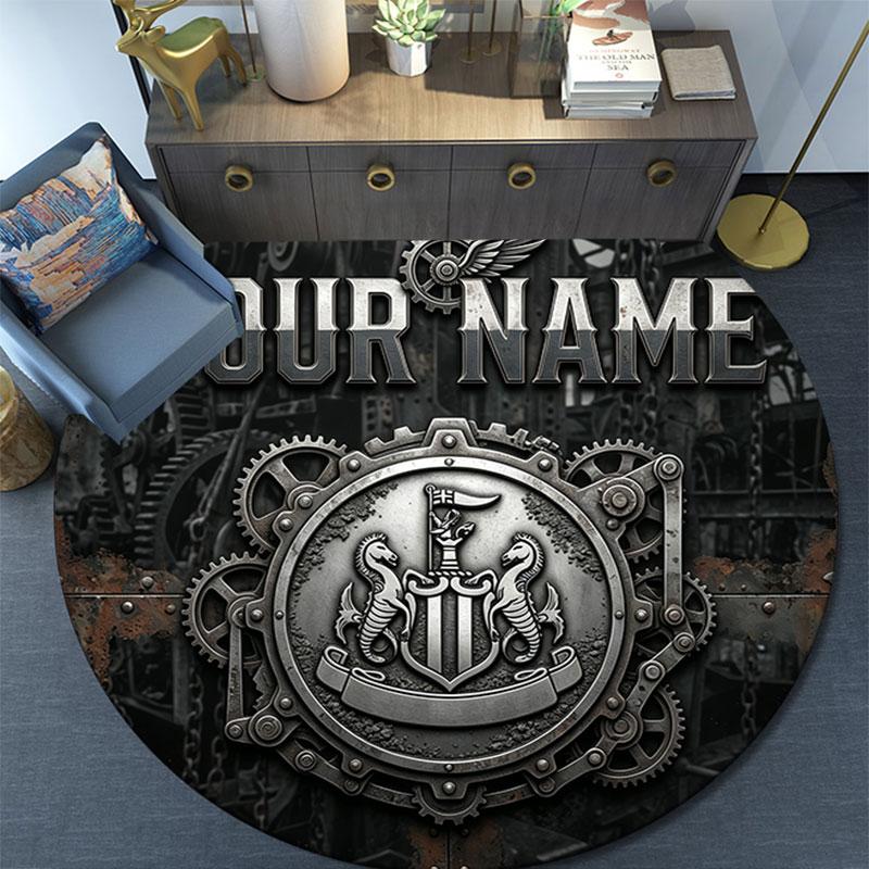Custom Name,Newcastle United Pattern Round rug,Carpet Rug for Living Room Bedroom Playroom ,Non-slip Floor Mat,Holiday Gifts and Birthday Gifts.
