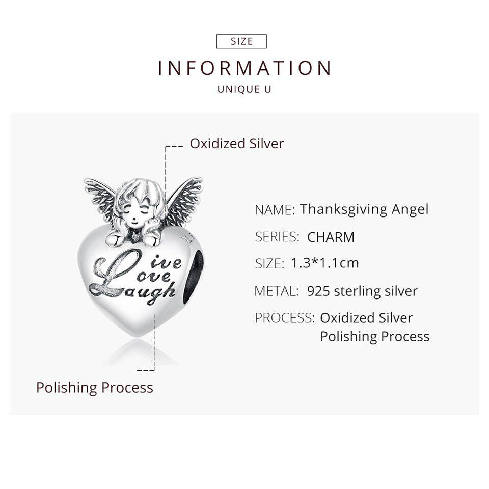 Bamoer Genuine 925 Sterling Silver Thanksgiving Angel Oxidized Silver Charm for Original Luxury Brand Female Jewelry