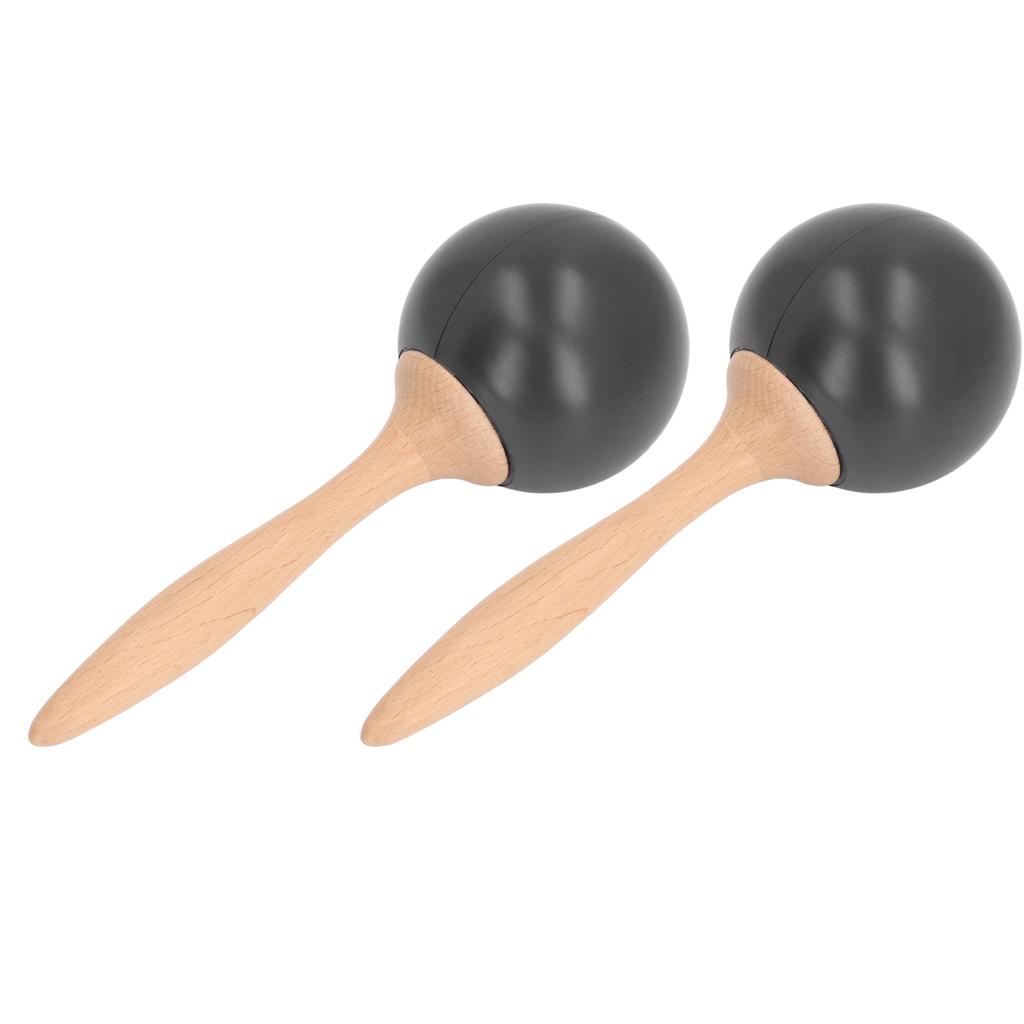 2PCS Sand Hammer Adult Maracas Shaker Wooden Handle Hand Percussion Instrument Toy for Party Concert Black Wood Color