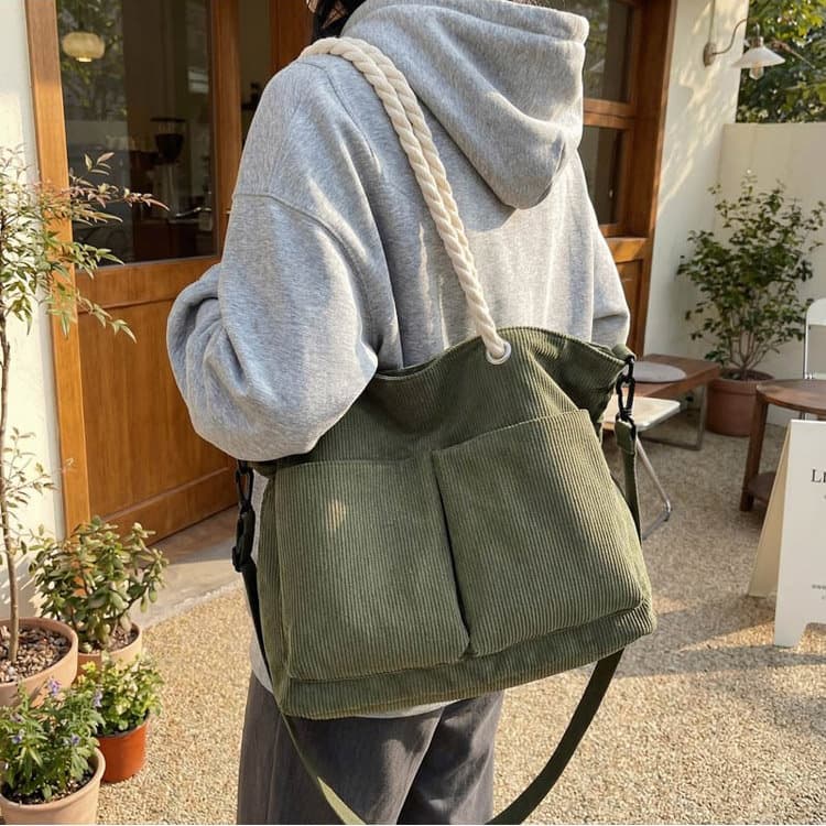 Vintage Corduroy Tote Bag Women's Shoulder Bag
