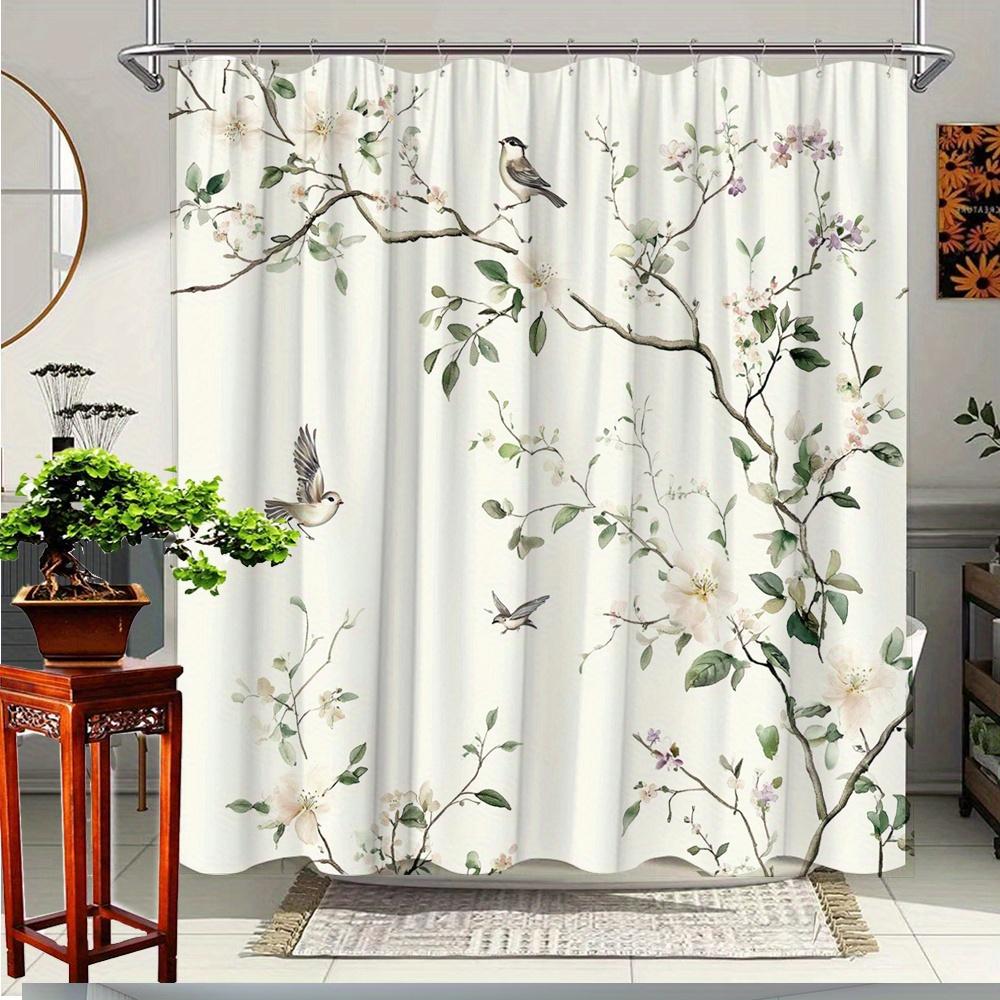 

1 Piece Natural Scenery Birdsong And Flowers Shower Curtain, Elegant Design, Polyester Fabric, Suitable For Home Use, With Hooks W60H190(CM)-1 Pcs