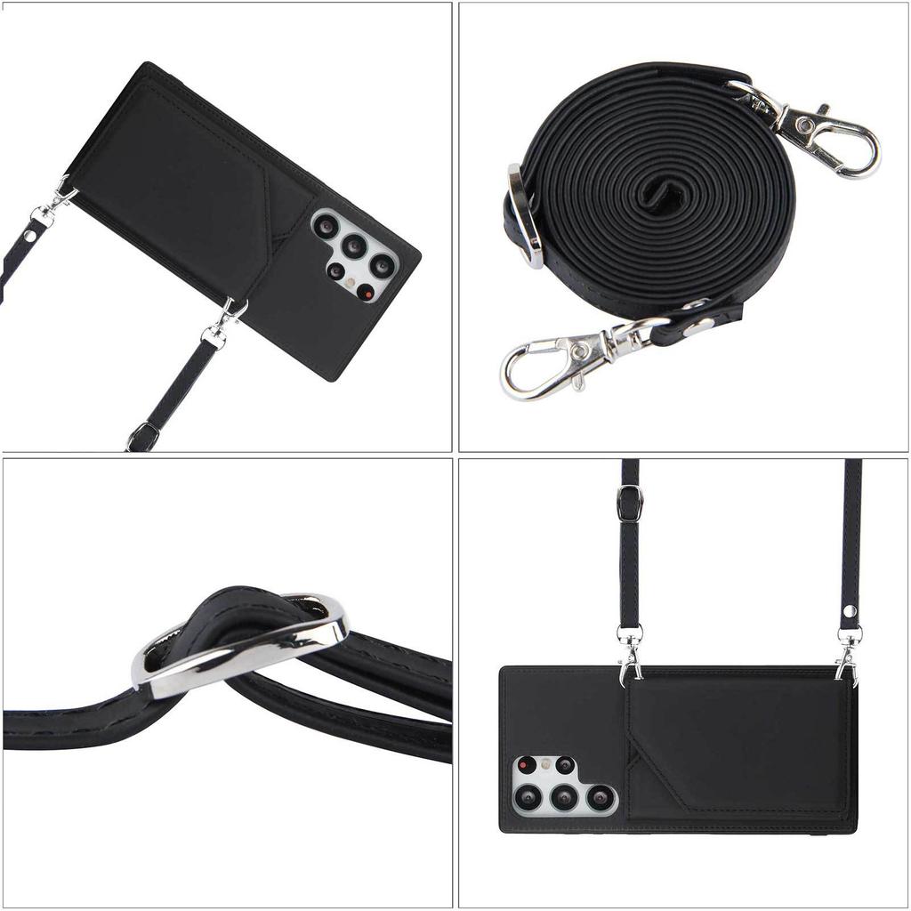 Geschikt voor Samsung S23ultra Huidgevoel Kaart Portemonnee Mobiele Telefoonhoesje S23plus Lanyard Meerdere Kaarten Leerhoesje S23 Mode Kaart Portemonnee
