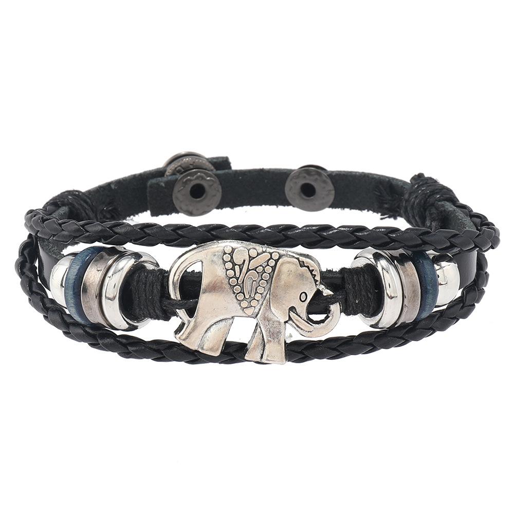 Cross-Border New Retro Woven Iron Natural Stone Punk Multi-Layer Beaded Pair Buckle Bangles Elephant Accessories Men's