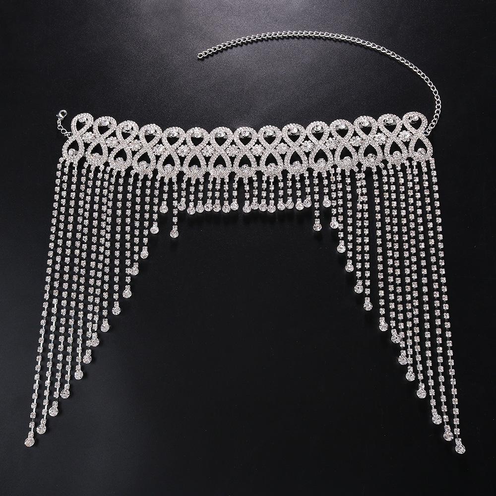 

European Luxury All Rhinestone Headband for Women Long Tassel Bridal Headband Fashionable Hair Accessories Tiara Headwear Jewel