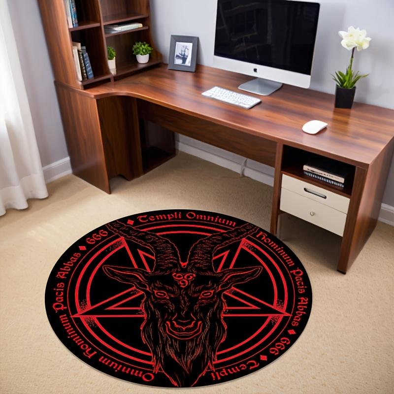 Polyester Baphomet Devil Sheep Head Circular Mat-Black&Red Design with Pentagrams,Perfect for Living Room,Bedroom,Office,or B