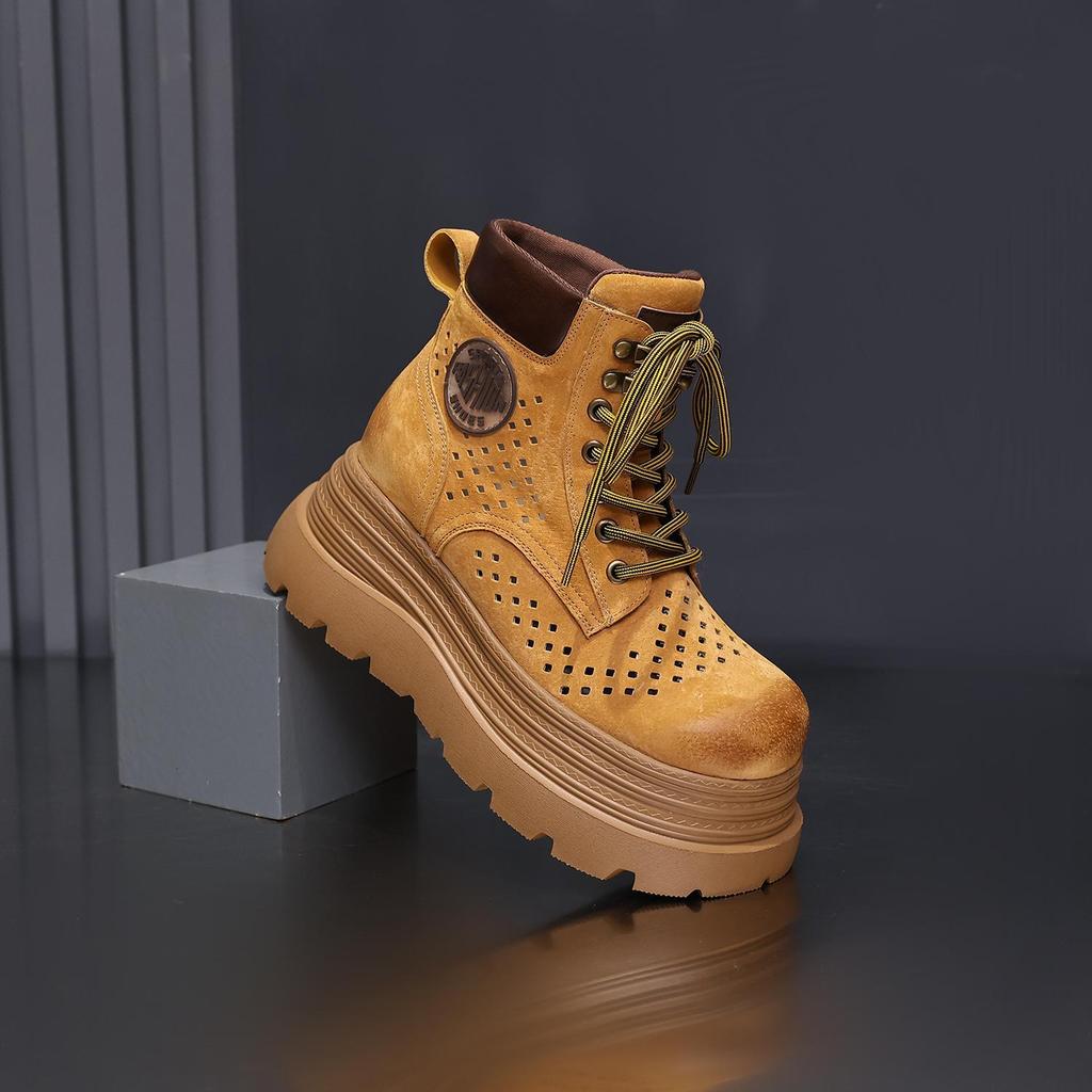 Outdoor hollow Martin boots women's 2025 summer new popular breathable inner height increase pink small thick-soled short boots