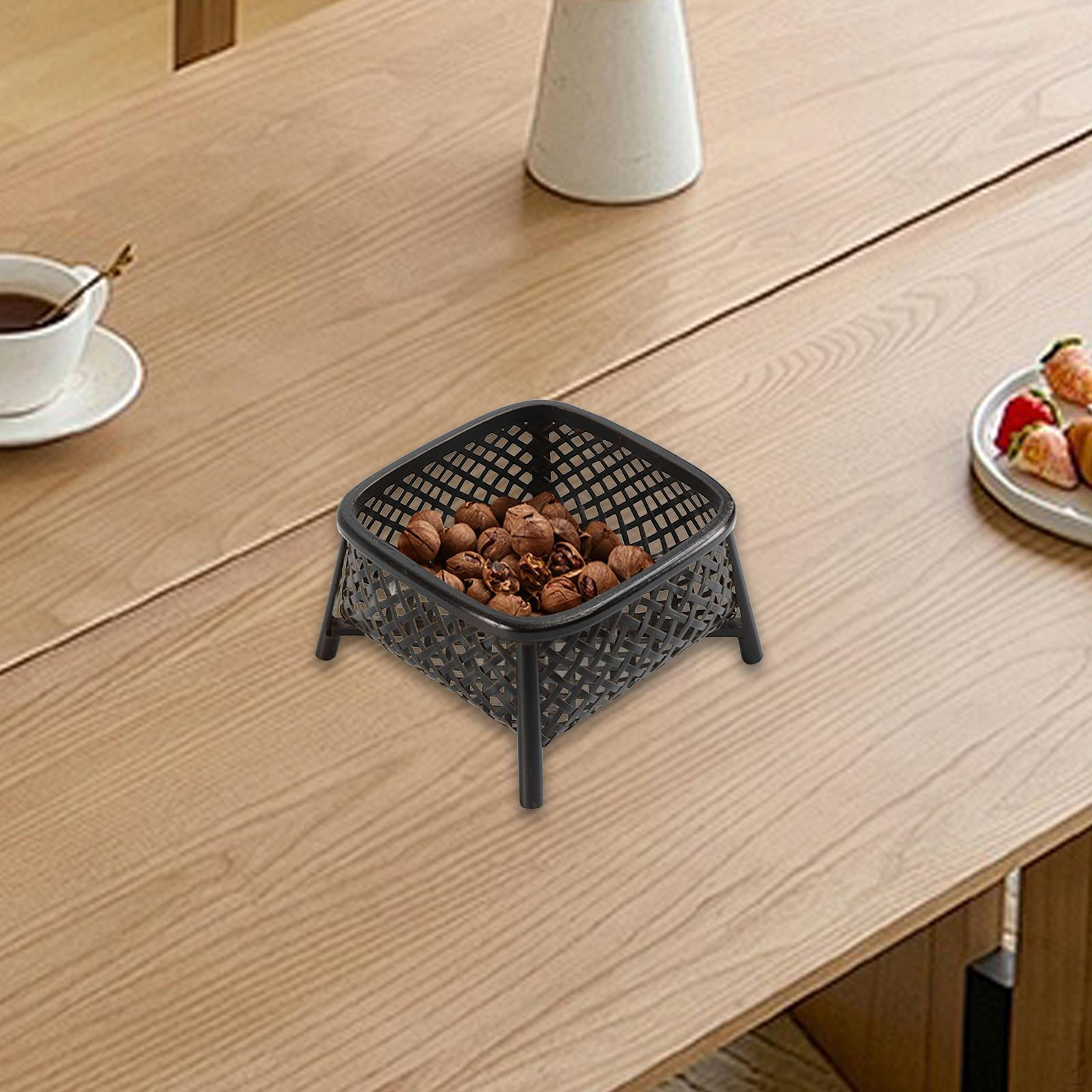 

Hand Woven Basket Food Serving Tray Multifunctional Handmade Fruit Baskets for Picnic 12cmx12cmx7cm_Square Black