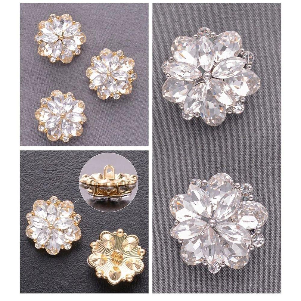 2pcs Diamond Embedded Decorative Buttons Metal Alloy Diamond Layered Buttons  Fur Coat Handmade DIY