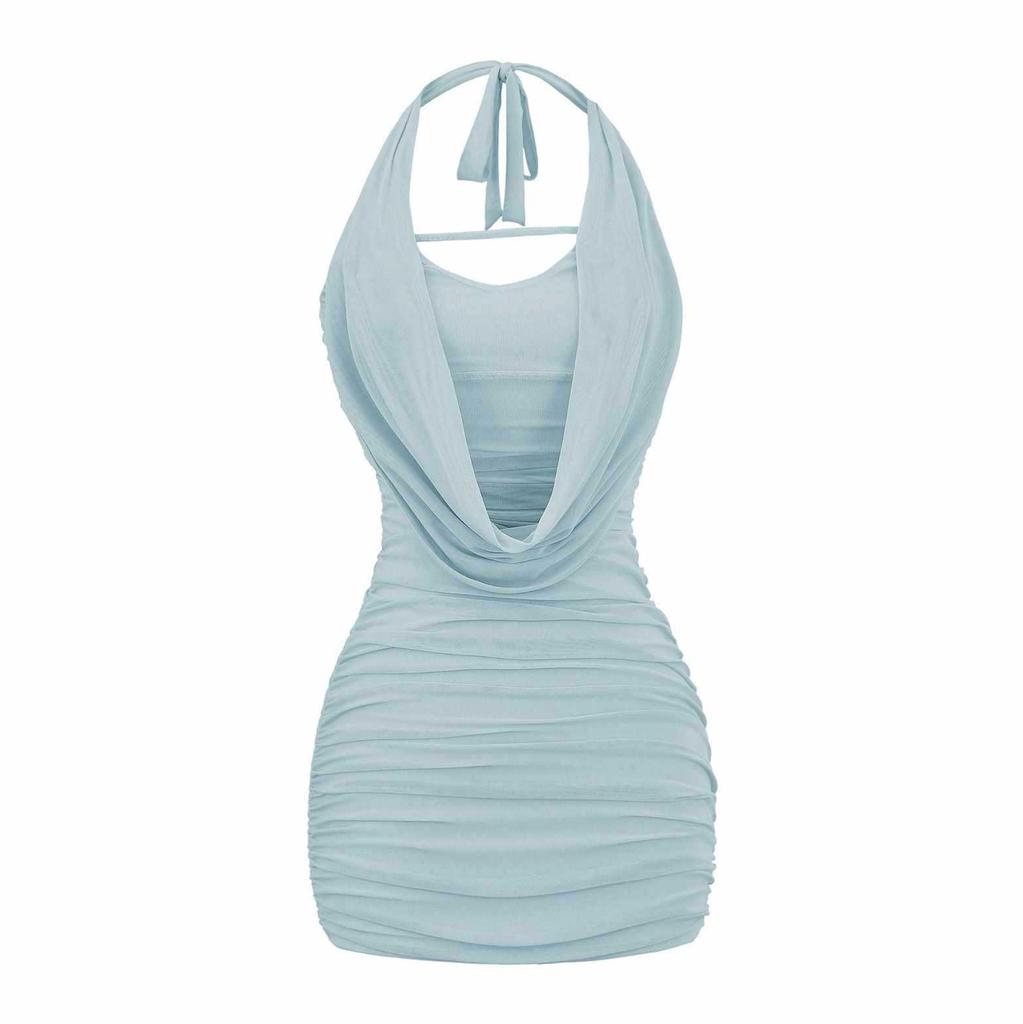 European & American Spicy Girl Mesh Halter Bodycon Mini Dress