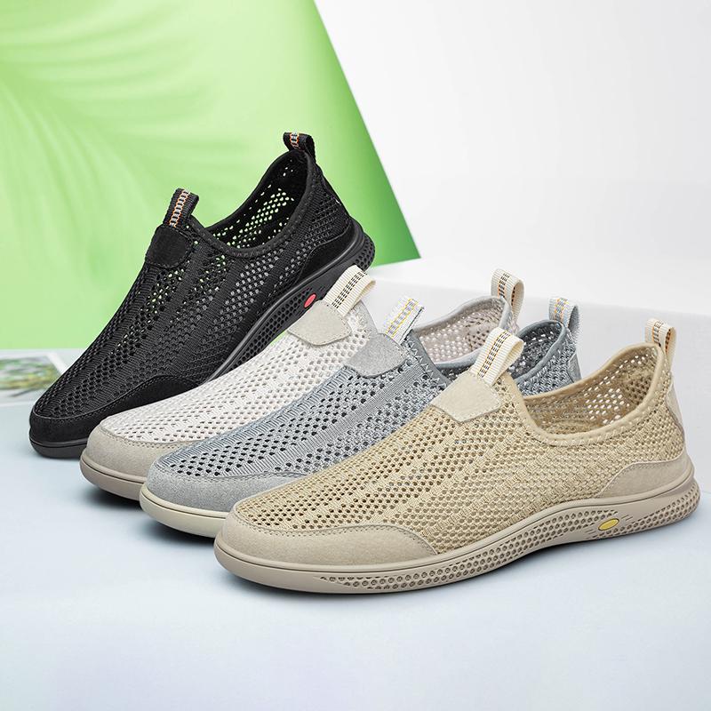 Fashion New Breathable Mesh Shoes Slip On Mens Sports Sandals Light Soft Soled Casual Shoes Leisure Walk Summer Flats Outdoor Loafers