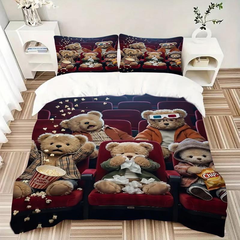 3pcs Anime Teddy Bear Bedding Set - Includes One Quilt Cover and Two Pillowcases (No Core) - Perfect for Bedroom and Guest Room Decoration,