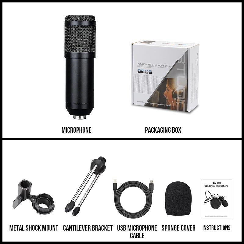BM800 USB Condenser Microphone for Live Streaming, Mobile, and PC - Ideal for Network Anchoring and K-Song Recording