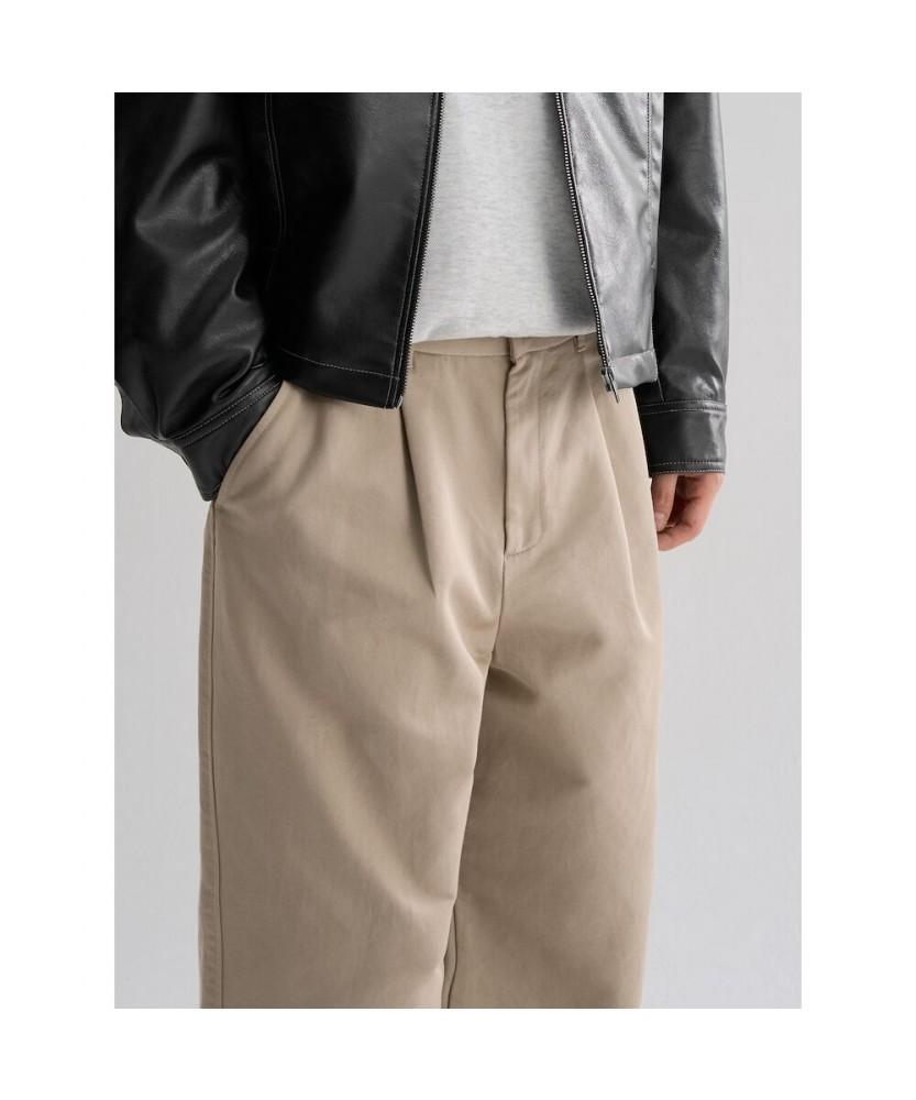 8SECONDS Cotton Wide Fit Half-Band Pants Beige