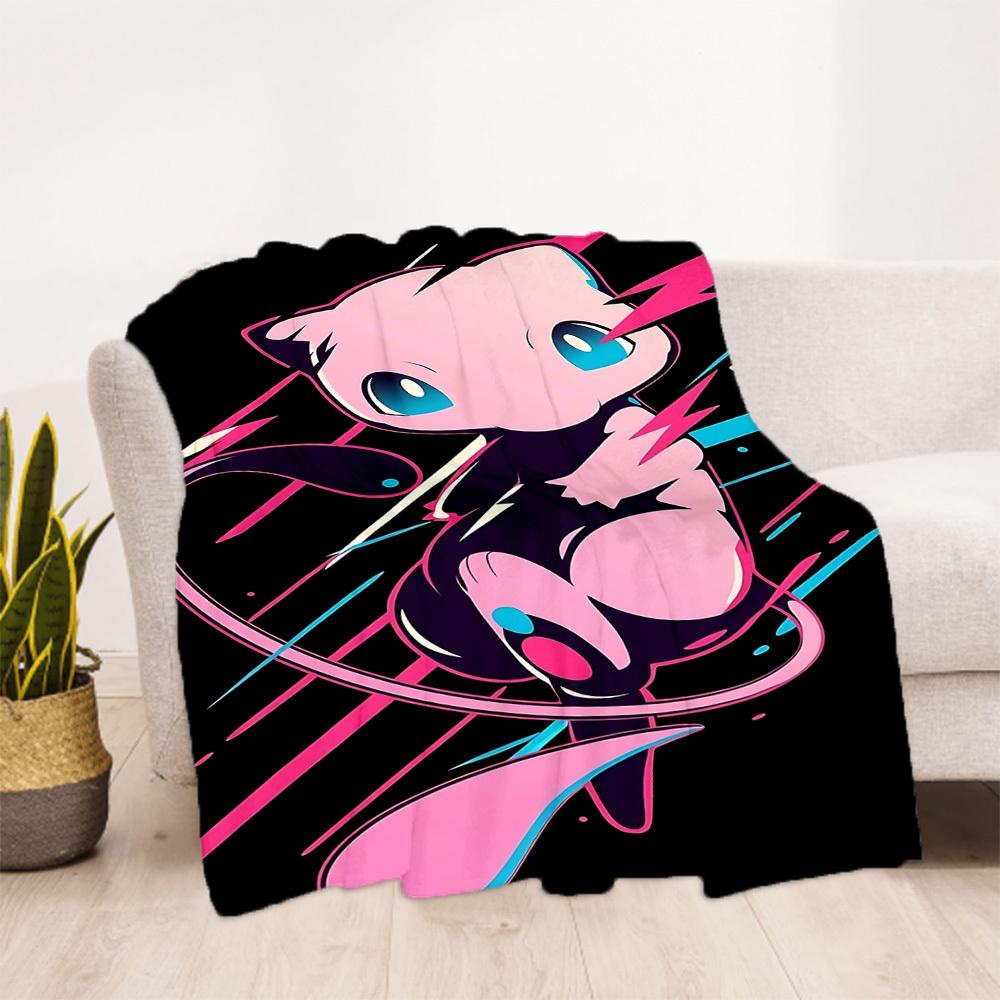 1PC Mew Artwork Pokemon Outdoor Blanket Lightweight Flannel, Soft & Warm, All-Season Use for Sofa, Outdoor, Camping, Living Room, Office35