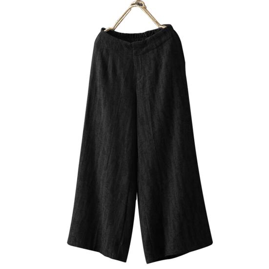 Casual Women Solid Color Elastic Waistband Wide Leg Trousers Loose Long Pants